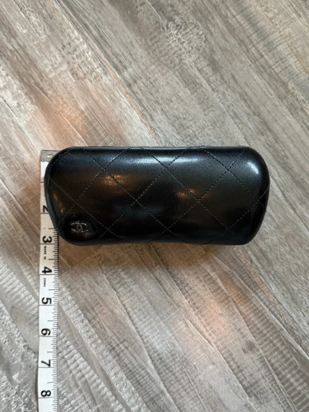 CHANEL Black Quilted Leather Eyewear Case with CC Logo